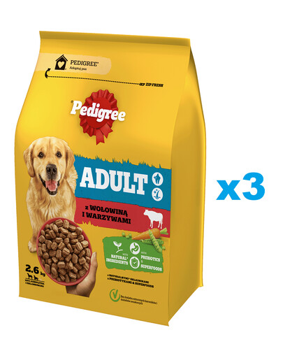 PEDIGREE Adult 3x2.6 kg s hovädzinou a zeleninou