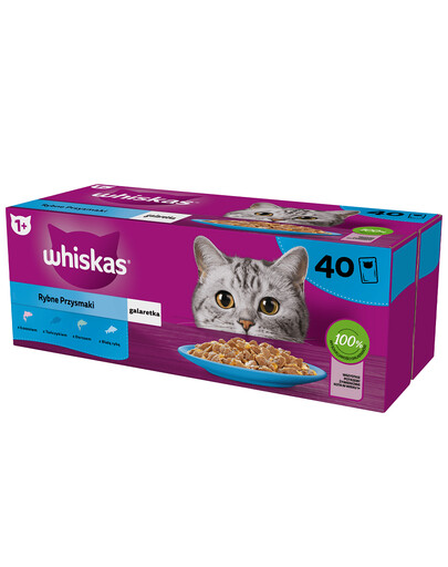 WHISKAS sáčok pre dospelých 40 x 85 g Rybie príchute v želé losos, tuniak, treska, biela ryba