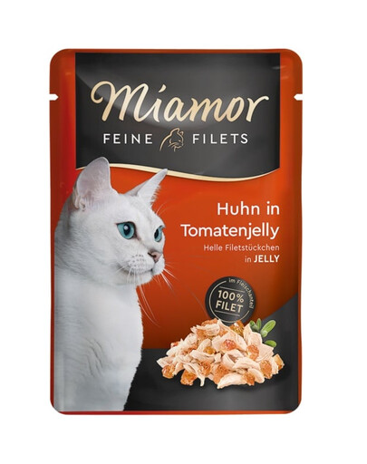 MIAMOR Feline Filets Chicken 12×100g S kuracím mäsom a paradajkou v želé