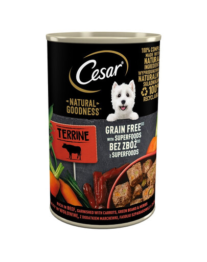 CESAR Natural Goodness 400g kompletné krmivo pre dospelé psy bohaté na hovädzie mäso s prídavkom mrkvy, zelených fazule a byliniek