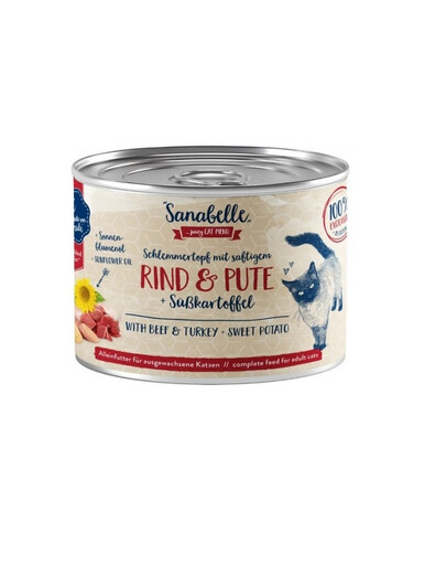 SANABELLE Hovädzie a morčacie mäso 180 g mokré krmivo pre dospelé mačky
