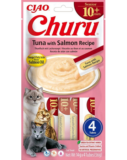 INABA Churu Cat Senior Tuna with Salmon 4x14g krémová pochúťka pre staršie mačky s tuniakom a lososom