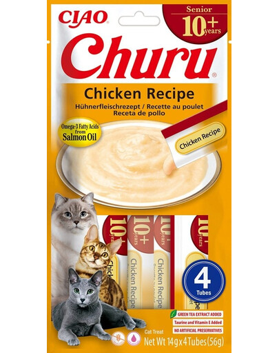 INABA Churu Cat Senior Chicken 4x14g krémová pochúťka pre staršie mačky s kuracou príchuťou