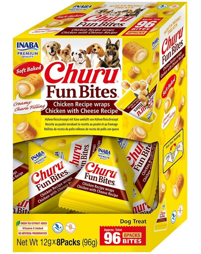 INABA Dog Churu Fun Bites Chicken with Cheese 8x12g kuracie a syrové wrapy pre psov