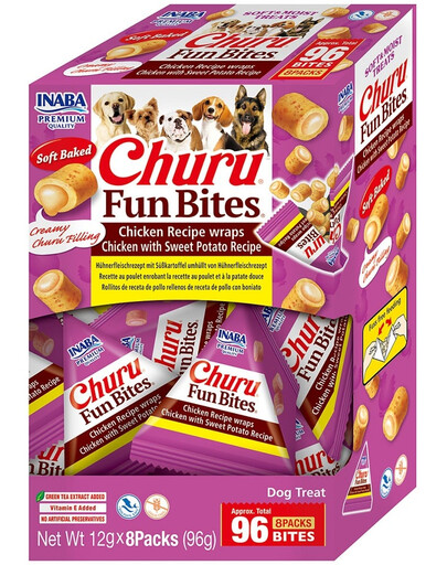 INABA Dog Churu Fun Bites Chicken with Sweet Potato 8x12g wrapy pre psov s kuracím mäsom a sladkými zemiakmi