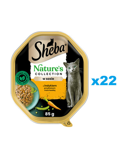 SHEBA Nature’s Collection vanička 22x85 g kompletné krmivo pre dospelé mačky kúsky s morkou ozdobené mrkvou v omáčke