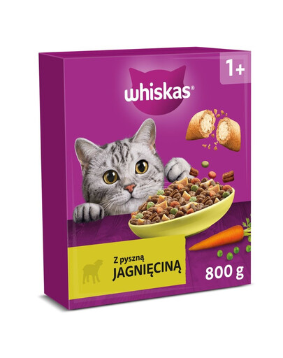 WHISKAS Adult 800 g Kompletné suché krmivo pre dospelé mačky s lahodným jahňacím mäsom