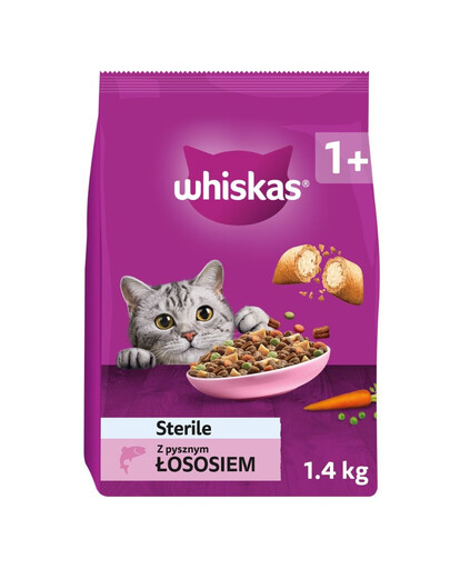 WHISKAS Sterile 1,4 kg kompletné suché krmivo pre dospelé mačky po kastrácii s lahodným lososom