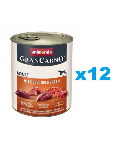 ANIMONDA GranCarno Wieprzowina z sercami drobiowymi dla psa 12x800 g