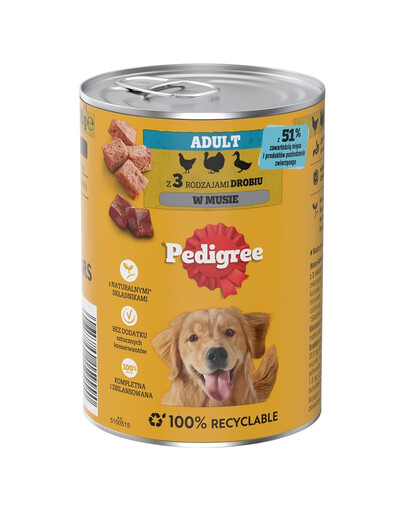 PEDIGREE Adult konzerva 400 g mokrá kompletná strava pre dospelých psov s 3 druhmi hydiny v mousse
