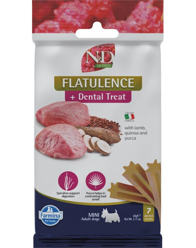 FARMINA N&D Quinoa Dental Treat Flatulence Mini 60 g (7 ks) Dentálna maškrta pre psov malých plemien