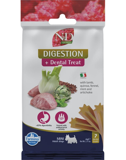 FARMINA N&D Quinoa Dental Treat Digestion Mini 60 g (7 ks) Dentálna maškrta pre psov malých plemien