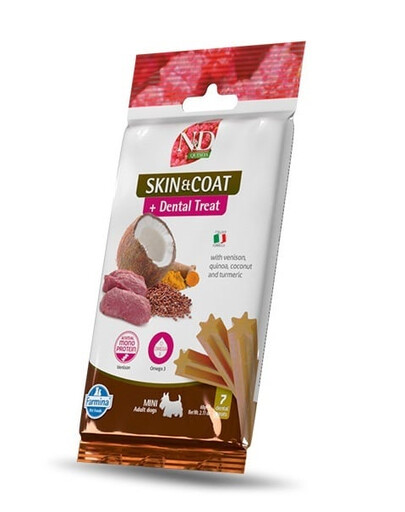 FARMINA N&D Quinoa Dental Treat Skin Coat Venison Mini 60 g (7 ks) Dentálna maškrta pre psov malých plemien
