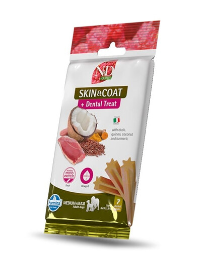 FARMINA N&D Quinoa Dental Treat Skin Coat Duck Medium/Maxi 100 g (7 ks) zubné maškrty pre stredné a veľké psy