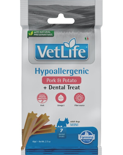 FARMINA Vet Life Dental Treat Hypoallergenic Pork Mini 60 g (7ks) Dentálna maškrta pre psov