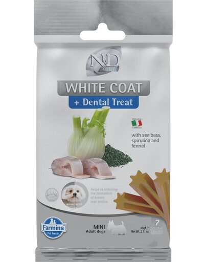 FARMINA N&D White Dental Treat Coat Sea bass Mini 60 g (7 ks) Dentálna maškrta pre psov malých plemien