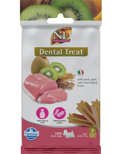 FARMINA N&D Tropical Selection Dental Treat Pork Mini 60 g (7 ks) Dentálna maškrta pre psov malých plemien