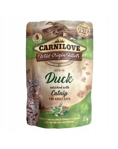 CARNILOVE Cat Pouch Duck Enriched & Catnip 85g Kapsička s kačkou a catnipom