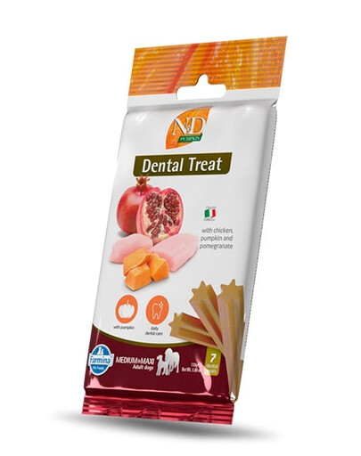 FARMINA N&D Pumpkin Dental Treat Chicken Pomegranate Medium/Maxi 100 g (7 ks) Dentálna maškrta pre stredné a veľké psy