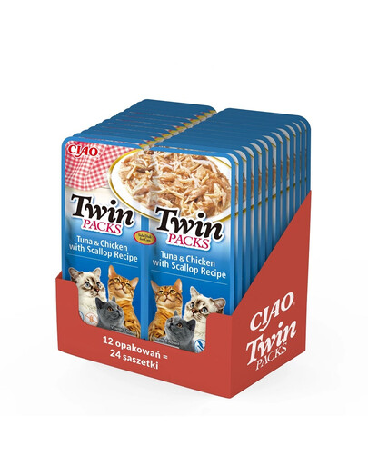 INABA Twin Tuniak s kuracím mäsom a mušľami vo vývare pre mačky 24x40 g