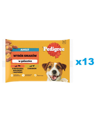 PEDIGREE Adult Wybór Smaków saszetki 52x100 g mokra karma pełnoporcjowa dla dorosłych psów, z mieszanką wołowiny i wątróbki, z drobiem, w galaretce