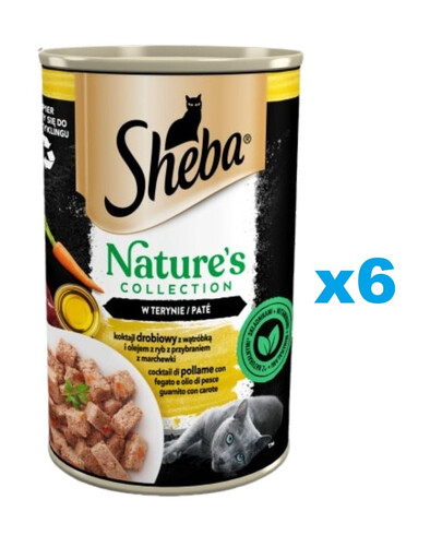 SHEBA puszka 6 x 400 g Nature's Collection mokra pełnoporcjowa karma dla dorosłych kotów koktajl drobiowy z wątróbką i olejem z ryb z przybraniem z marchewki w terynie