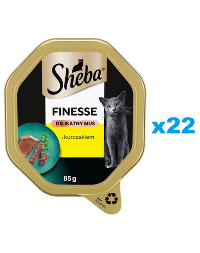 SHEBA Finesse 22×85 g Kompletné krmivo pre dospelé mačky s kuracím mäsom v pene