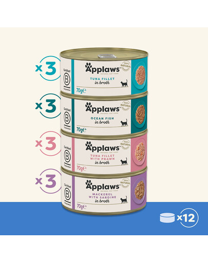 APPLAWS Cat Tin Multipack 12 x 70 g Fish Collection mokra karma dla kota mix smaków z rybą