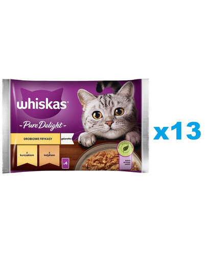 WHISKAS Adult saszetka 52x85g Drobiowe Frykasy mokra karma dla dorosłych kotów w galaretce z: kurczakiem, indykiem