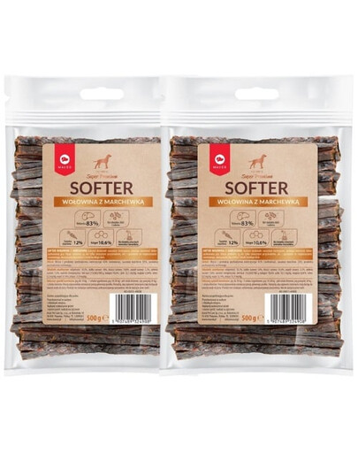 MACED Super Premium Softer pochúťka pre psov hovädzie mäso s mrkvou mini ekonomické balenie 2x500 g