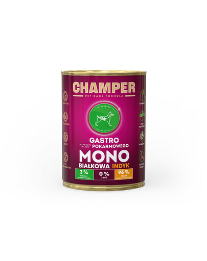 CHAMPER Gastro 400g Monoproteínová konzerva pre psov s morčacinou