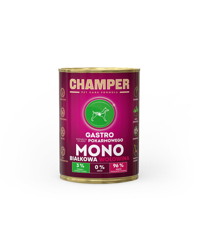 CHAMPER Gastro 400g  Monoproteínové krmivo pre psov s hovädzinou