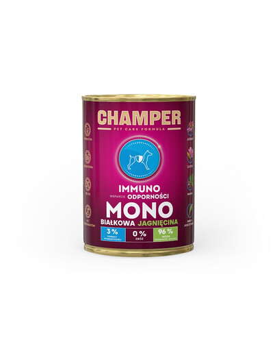 CHAMPER Immuno 400 g Monoproteínová konzerva pre psov s jahňacinou