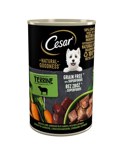CESAR Natural Goodness 400g kompletné krmivo pre dospelé psy bohaté na jahňacie mäso s prídavkom mrkvy, zemiakov a špenátu