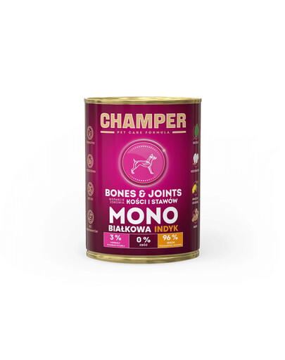 CHAMPER Bones Joints 400 g Monoproteínová konzerva pre psov s morčacinou