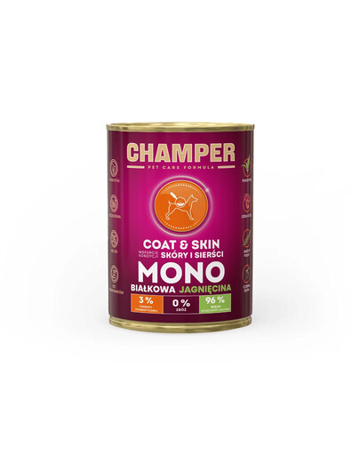 CHAMPER Coat Skin 400 g Monoproteínové krmivo pre psov s jahňacinou