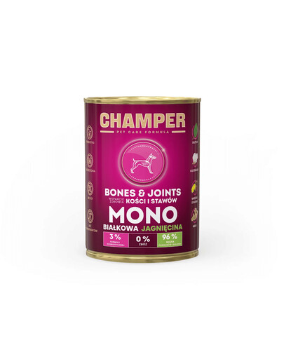 CHAMPER Bones Joints 400g Monoproteínová konzerva s jahňacinou pre psa