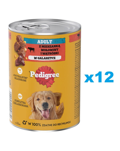 PEDIGREE Adult puszka 12x400 g mokra karma pełnoporcjowa dla dorosłych psów, z mieszanką wołowiny i wątróbki, w galaretce