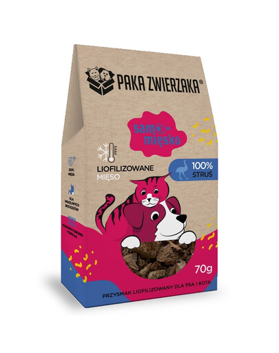 PAKA ZWIERZAKA 70g Lyofilizované pštrosie mäso pre psa a mačku