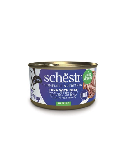 SCHESIR Tuniak s hovädzím mäsom v želé pre mačky 85 g