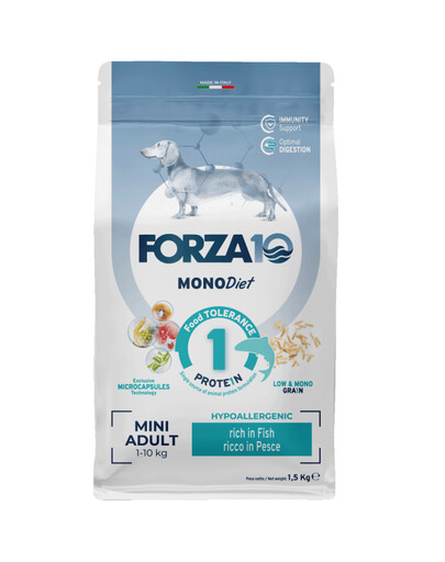 FORZA10 Mini Diet s rybou hypoalergénne krmivo pre dospelých psov malých plemien 1,5 kg