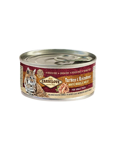 CARNILOVE Adult Cat Turkey and Reindeer 100g Konzerva s morčacím a sobím mäsom pre mačky