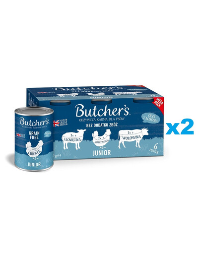 BUTCHER'S Original Junior Recipe in jelly Mix príchutí 12x400 g kúskov v želé s jahňacím, kuracím a hovädzím mäsom pre šteniatka