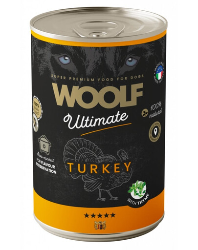 WOOLF Ultimate Adult Dog Turkey and Thyme 400g krmivo v konzervě s morčacím mäsom a tymiánom pre psa