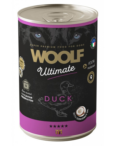 WOOLF Ultimate Adult Dog Duck and Coconut oil 400g krmivo v konzervě s kačicou a kokosovým olejom pre psov
