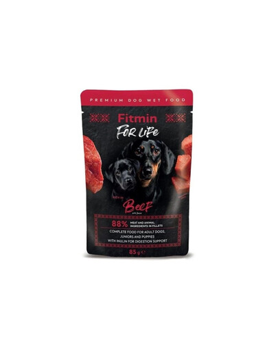 FITMIN For Life Adult and Puppies Beef 85 g Filetky s hovädzinou v omáčke pre psov