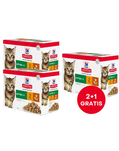 HILL'S Science Plan Feline Kitten Multipack Chicken & Turkey 85 g x12 ks (2+1 ZADARMO)