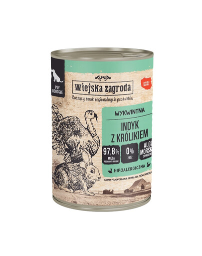 WIEJSKA ZAGRODA Mokré krmivo pre psov Morčacie s králikom 400 g