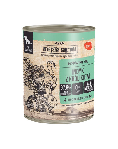 WIEJSKA ZAGRODA Mokré krmivo pre psov s morčacím mäsom a králikom 800 g