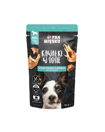 PAN MIĘSKO kusy bravčového mäsa v omáčke s diviakom mokré krmivo pre psov 150 g